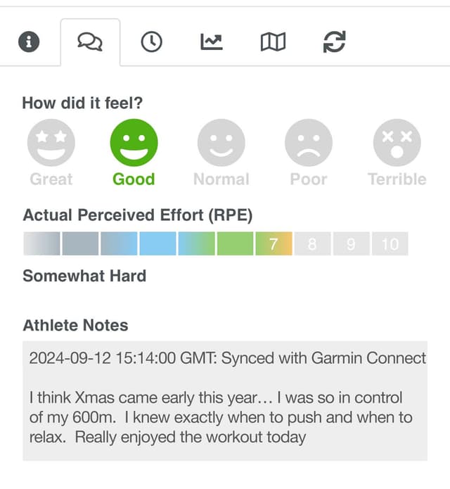 SwimFast athlete feedback screenshot
