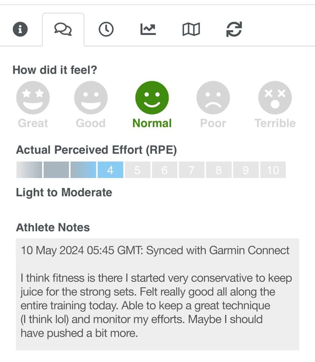 SwimFast athlete feedback screenshot