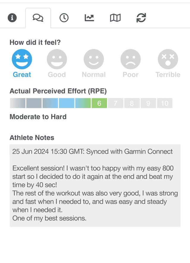 SwimFast athlete feedback screenshot